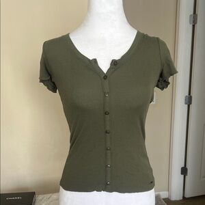 Hollister Olive Button-Up Ribbed Top